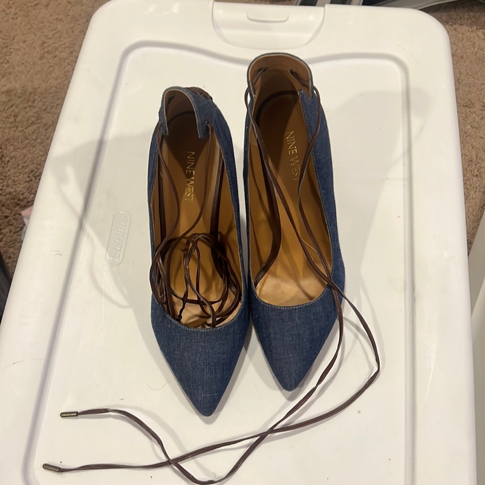Nine West Denim Heels Ankle Wrap
